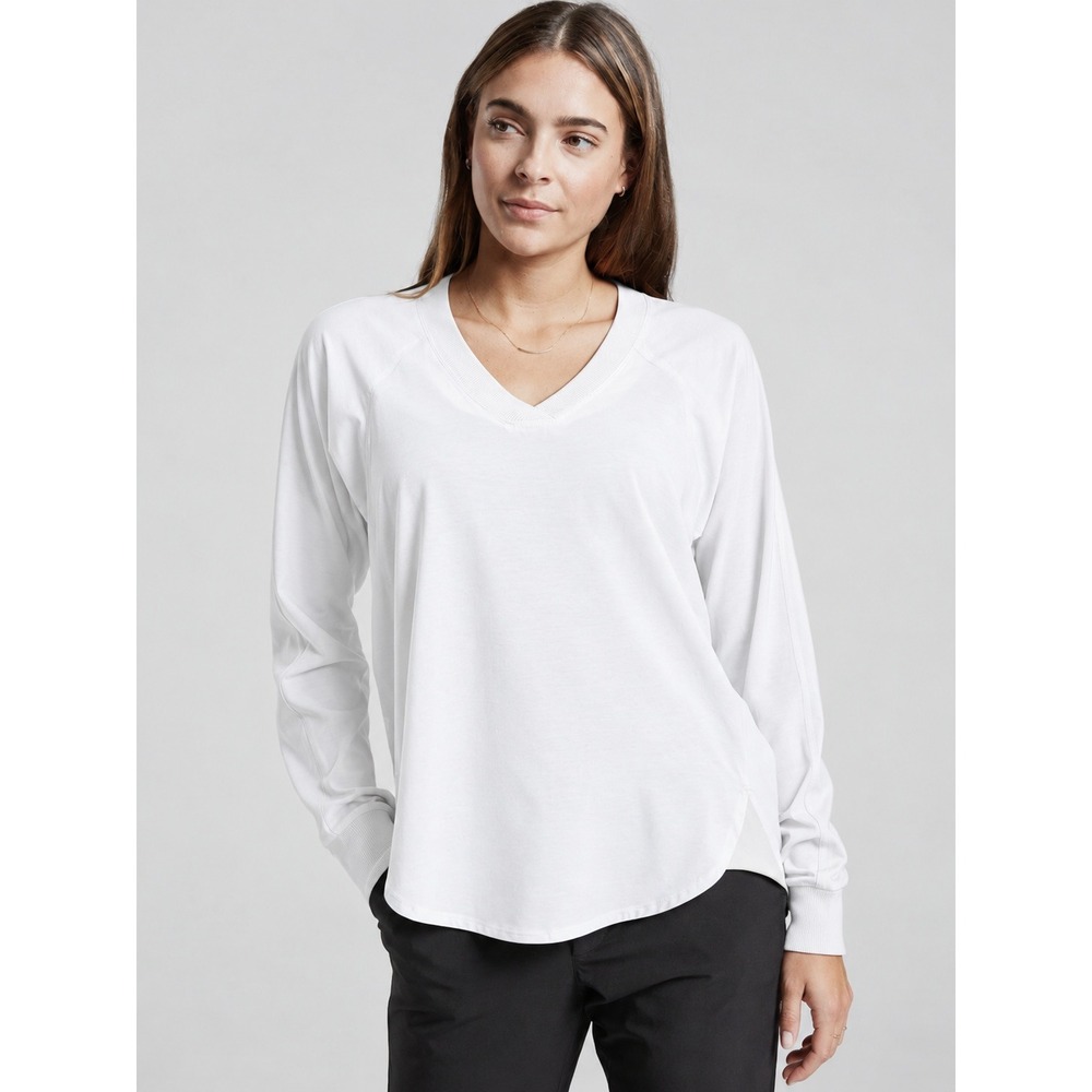 Athleta Women's Zephyr V-Neck Long Sleeve Top White 1X UPF 50 Athleisure